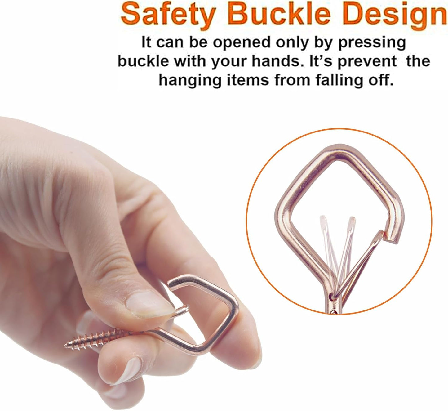 35PCS Eye Screw Hooks for Hanging Heavy Duty with Safety Buckle.Metal Ceiling Hooks for Hanging Plants,Cup,Wind Chime,Bird Feeders,String Lights at Indoor&Outdoor,2.36 Inches Rose Gold