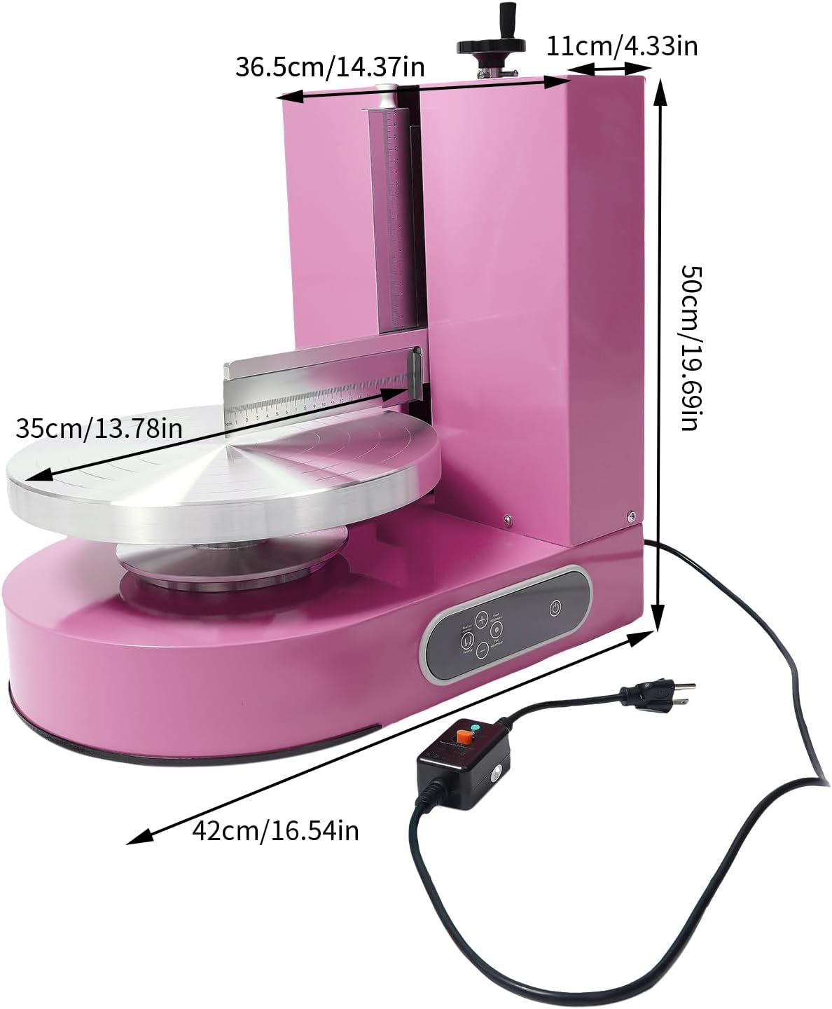 Cake Decorating Machine, 200W Electric Cake Cream Spreading Coating Machine with Adjustable Scraper, Turntable Cake Frosting Smoother, for 4-12in Cake, 60-320RPM (Pink)