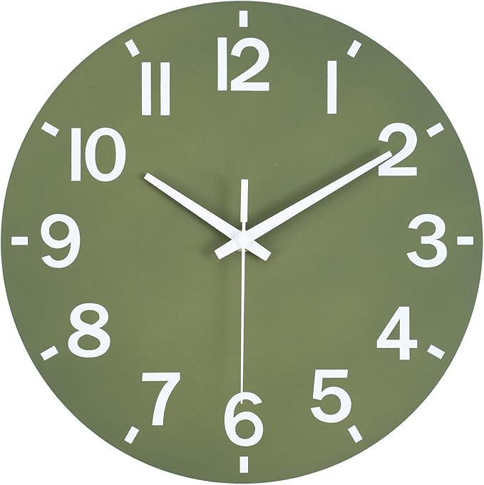 HZDHCLH Wall Clock 12 Inch Silent Non Ticking Wood Battery Operated Green - Image 6
