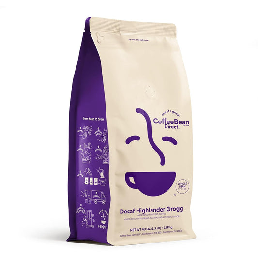 Coffee Bean Direct Decaf Highlander Grogg Flavored, Whole Bean Coffee, 2.5 Pound Bag