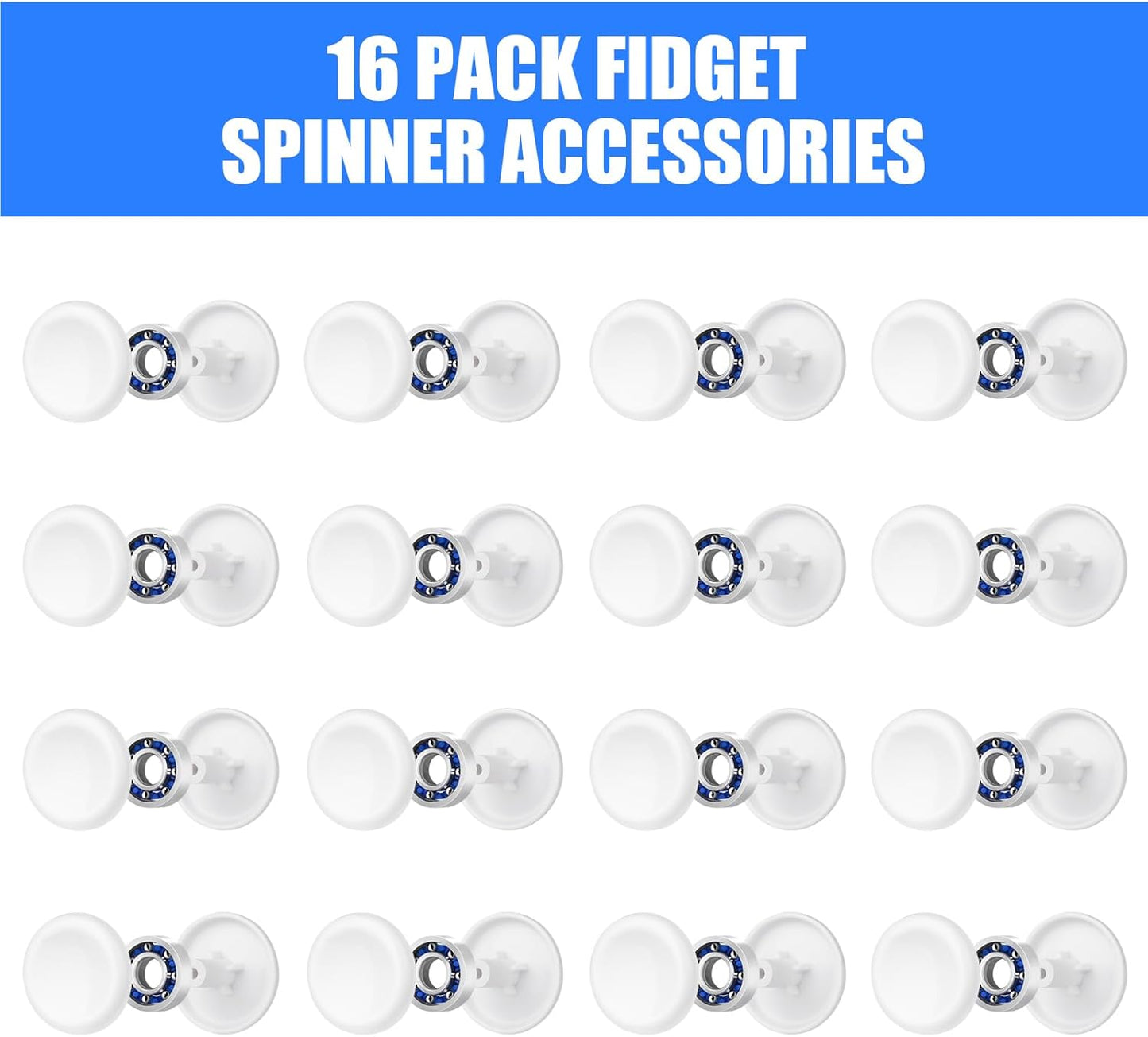 16 Pack Fidget Spinner Bearing and Cap Replacement Set, Chrome Steel Bearing Balls, High Speed 13mmx7mmx4mm Bearings Single Sealed Small Bearings for Fidget Spinner