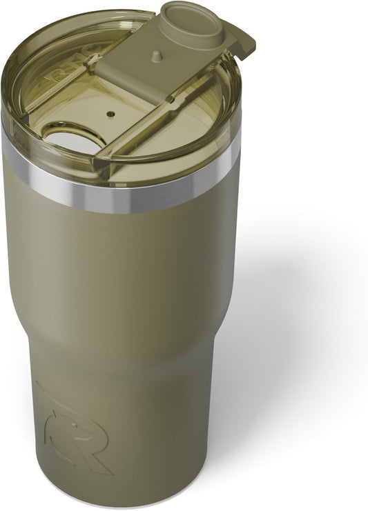 RTIC 20oz Essential Tumbler with Lid, Insulated, Stainless Steel, Metal, Double Wall Vacuum-Insulation, Ceramic Lined, Travel Cup for Iced Coffee, Tea, Hot and Cold Drink, Olive