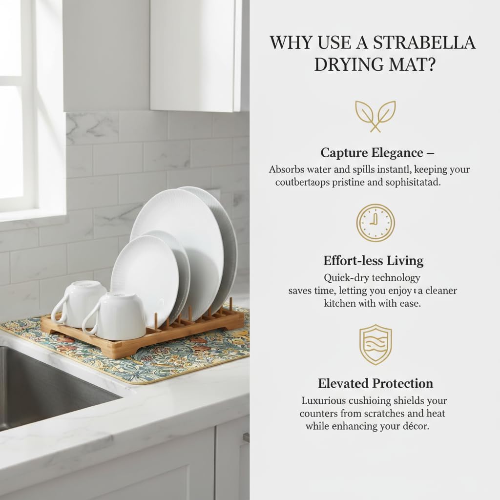 Dish Drying Mat Super Absorbent – 16" x 18" Coffee Mat for Countertops – Non-Slip Drying Mat for Kitchen Counter – Easy to Clean Water Absorbent Mat – Quick Dry Dish Mats (Botanic Garden)