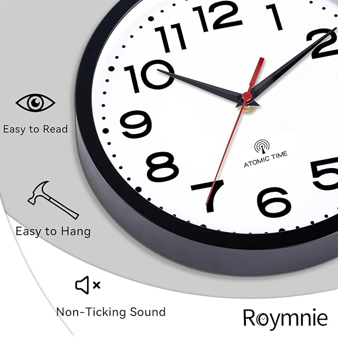 Roymnie Atomic Wall Clock 12 Inch, Modern Clock Battery Operated Classic Analog - Image 9