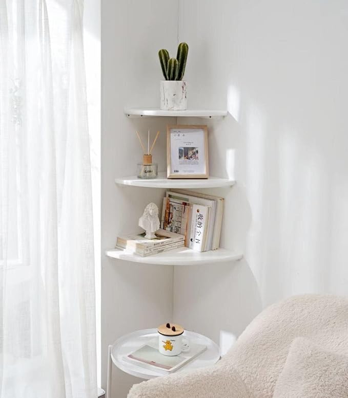 Corner Wall Shelves, Round End Wall Mount Display Shelf - Image 6