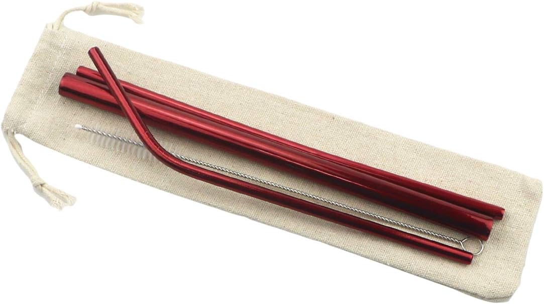 Gugrida Metal Straws Stainless Steel Straws 8.5" Drinking Straws Reusable 3 Set - Ultra Long Muti Color-Cleaning Brush for 20/30 Oz for Trail Tumblers Yeti RTIC SIC Ozark (2 Straight|1 Bent|1 Brush）
