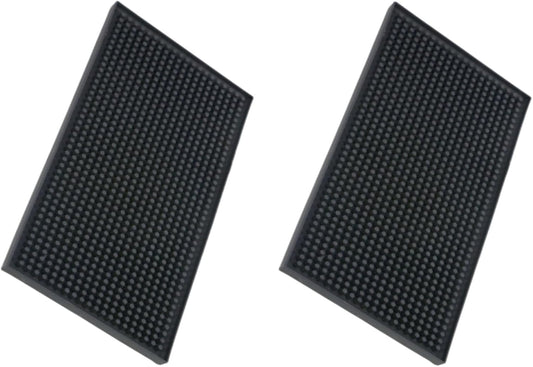 Bar Mats 2PCS 6" x 12" Small Black, Countertop Coffee Mat for Home Bar, Service Spill Mat for Cocktail Bartender Kitchen, PVC Counter Top Cup Glasses Dish Drying Mat, 2Pac(Black)