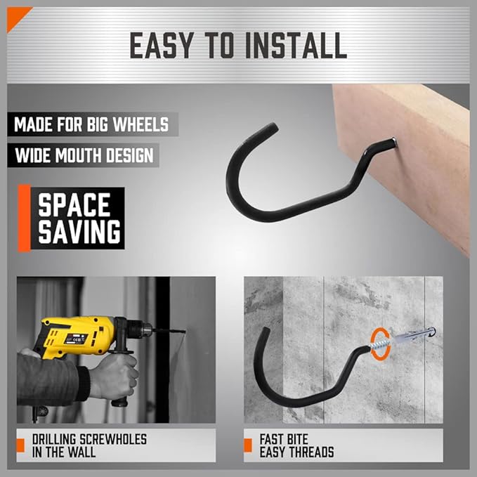 HORUSDY 6-Pack Heavy Duty Garage Storage Hooks, Hoses & Cords – Steel Garage - Image 4
