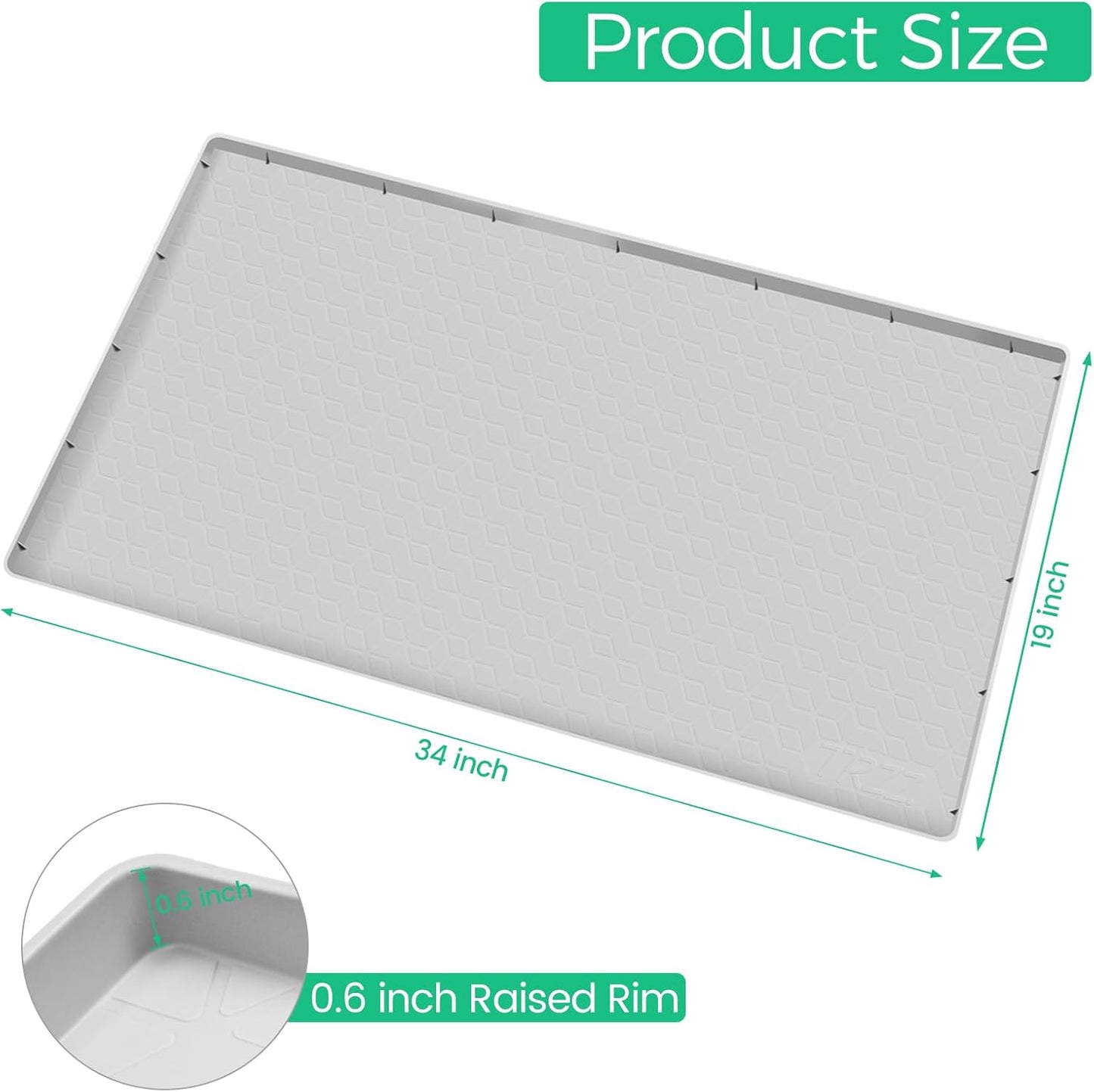 TRZZ Silicone Waterproof Under Sink Mat 34" x 19", Drip Tray and Cabinet Liner for Kitchen and Bathroom, Prevents Water Damage and Organizes Cabinets (Light Grey)