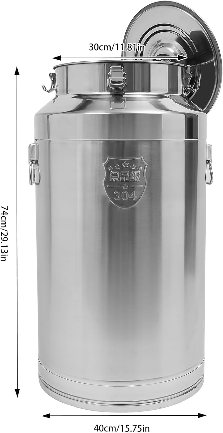 Stainless Steel Milk Bucket with Sealing Lid and Carry Handle,Thickened Stainless Steel Milk Can Large Liquid Container Storage Hold Solids Such as Rice, Beans, and Grains (88L/23.3Gal)