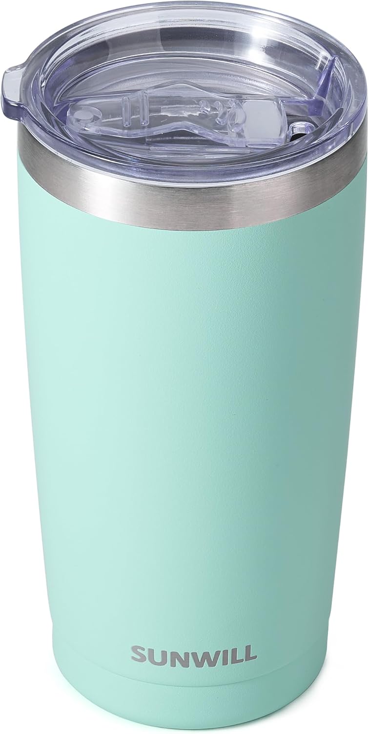 SUNWILL Travel Coffee Tumbler 20 oz, Insulated Mug with Lid, Stainless Steel Cup for Outdoor, Powder Coated Mint