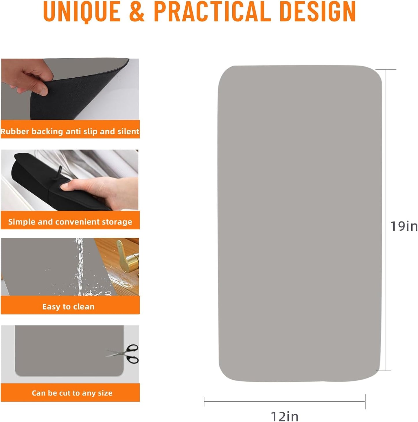 Coffee Mat Dish Drying Mat Quick Drying Hide Stain Rubber Backed Absorbent Coffee Bar Accessories Suitable for Coffee Maker Espresso Machine Stand Mixer Coffee Pot 12"x19" Light Grey