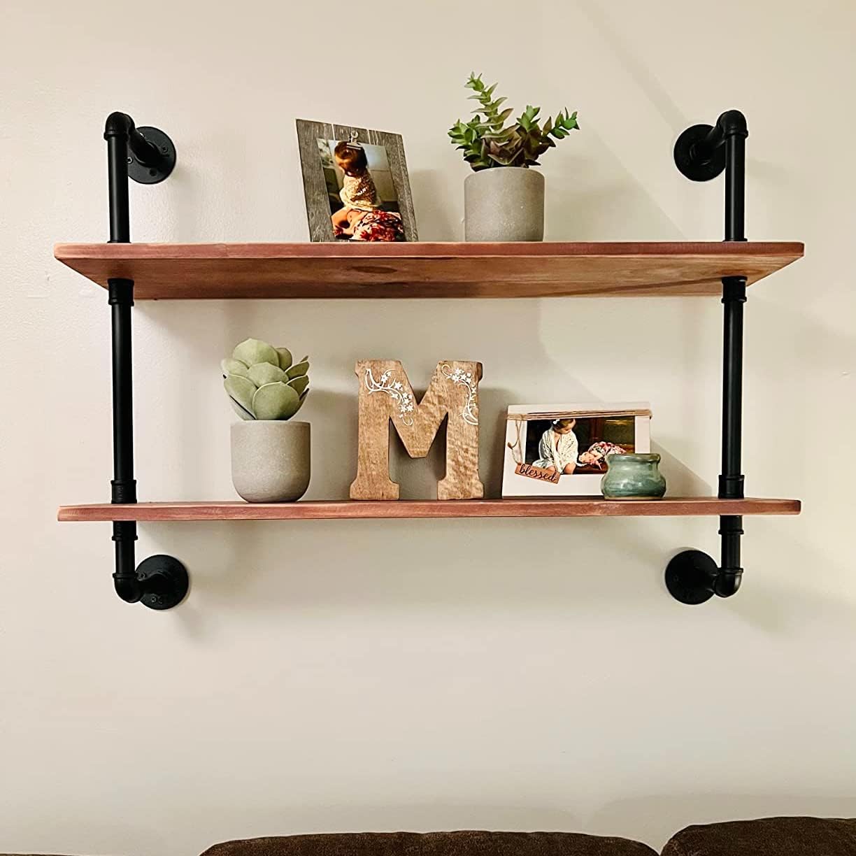 Pipe Shelves Industrial Pipe Shelving Shelves Real Wood Industrial Floating Pipe Shelves with Wood Planks 36 inch Wall Shelves Rustic Hanging Bookshelf Farmhouse Kitchen Bar Shelving