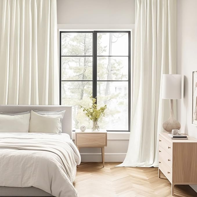 MIULEE Cream Back Tab Blackout Curtains 102 Inch Long 2 Panels Set - Image 2