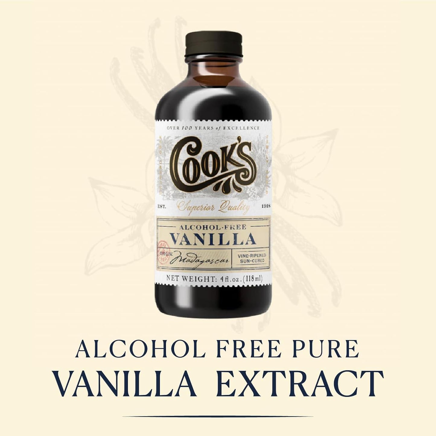 Cook's, Alcohol Free Pure Vanilla, for Cooking, Baking, Desserts, Madagascar Pure Vanilla, 4oz
