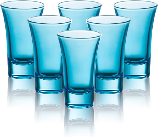 M&N HOME Blue Colored Glass Shot Glasses, 2 Oz Set of 6 with Heavy Base - Whiskey, Tequila & Cocktail Glasses