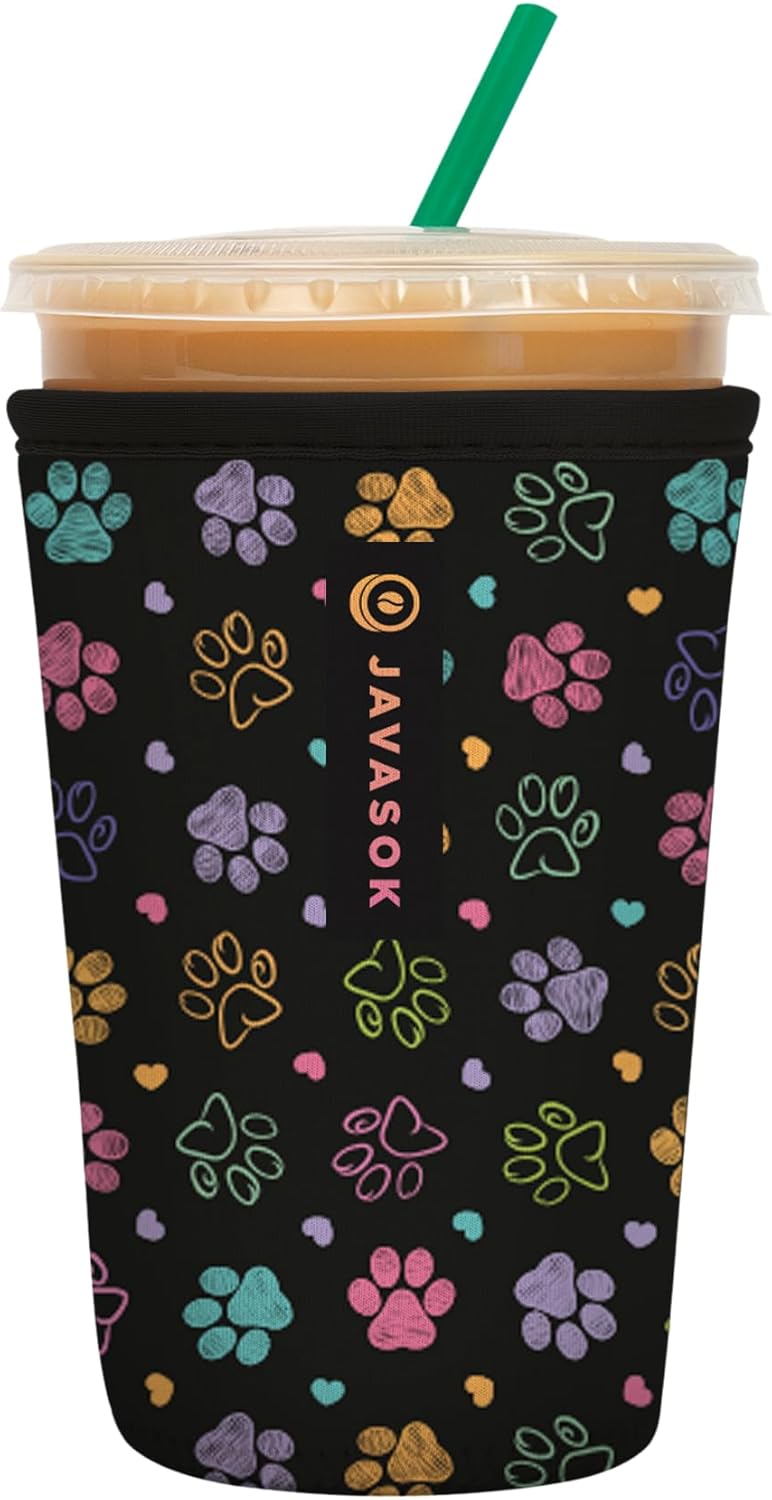 Sok It JavaSok Iced Coffee & Cold Soda Insulated Neoprene Cup Sleeve (Furry Footprints, Medium: 22-28oz)