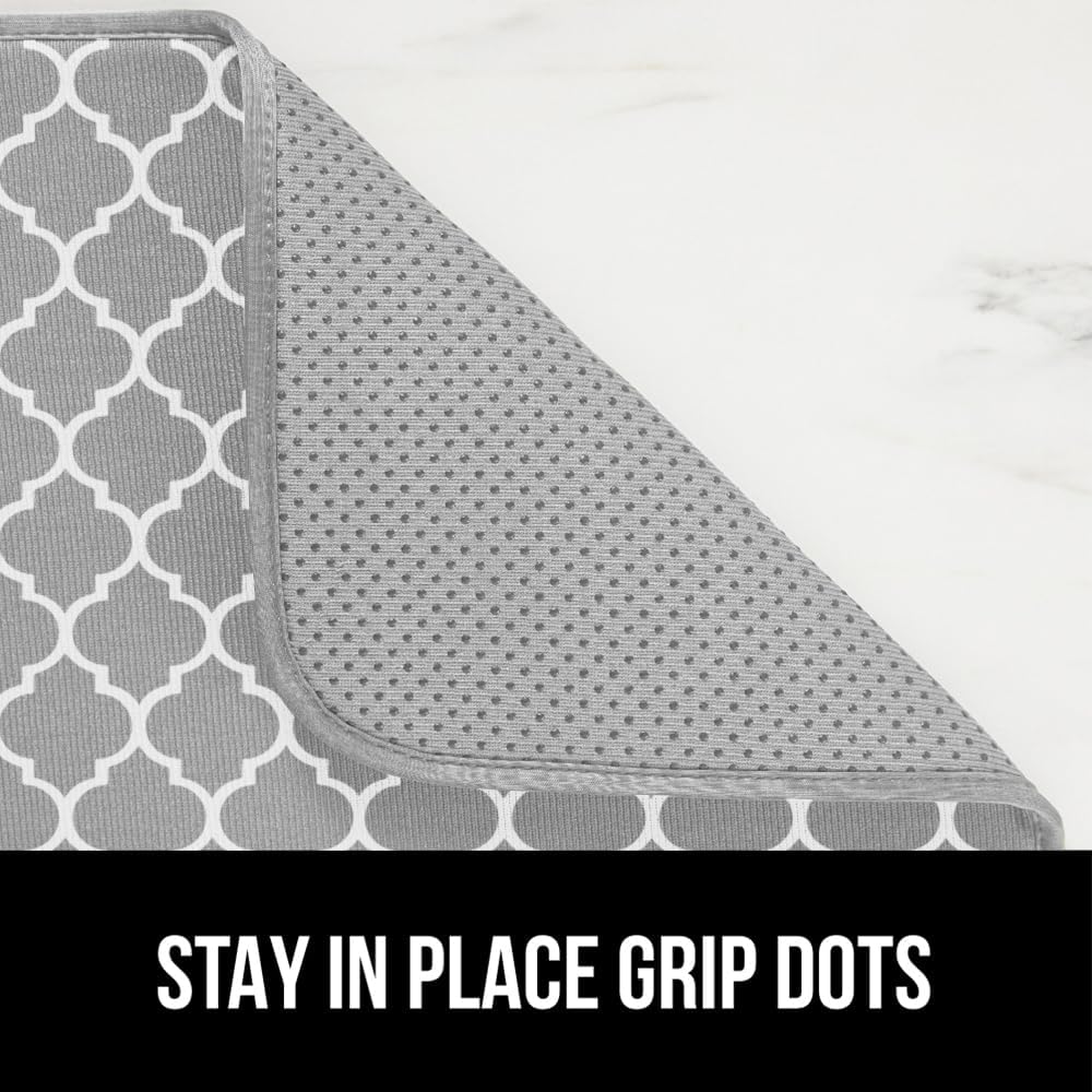 GORILLA GRIP Ultra Water Absorbent Microfiber Dish Drying Mat, 18x24, Quick Dry Thick Mesh, Slip Resistant Pad for Sink Dishes or Under Rack, Kitchen Counter Accessories, Machine Wash Mats, Quatrefoil