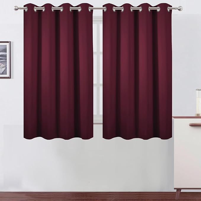 LEMOMO Blackout Curtains 66 x 54 Inch Long Burgundy Red Curtains Set of 2 by Lemomo