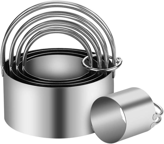 5 Pieces Cookie Cutters Round Cutters Stainless Steel Biscuit Cutter with Handle in Graduated Sizes Round Shape Molds