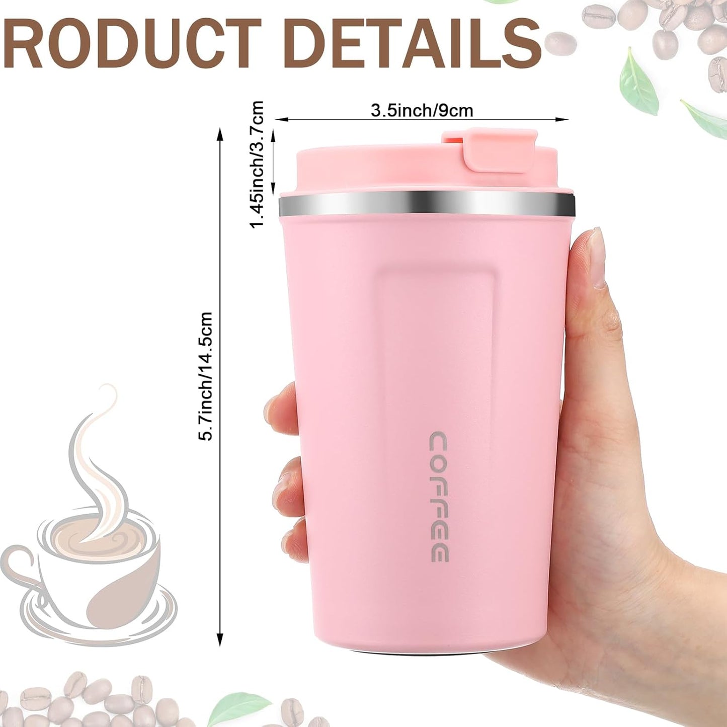 6 Pack Travel Coffee Mugs 12oz Double Wall Insulated Coffee Cups Bulk with Lid Vacuum Stainless Steel Leak Proof Reusable Portable Tumblers for Cold and Hot Drinks(Black, White, Pink)