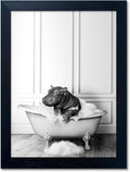 Framed Bathroom Decor Wall Art Black and White Canvas Print Cute Hippo in by Melpa+Art