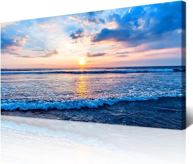Wapluam Canvas Wall Art For Living Room Office Wall Decor Blue Beach Ocean Sea by Wapluam