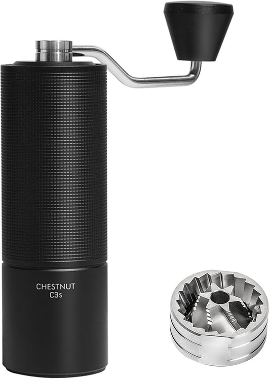 TIMEMORE Chestnut C3S Manual Coffee Grinder, Stainless Steel S2C Conical Burr Coffee Grinder, Hand Coffee Grinder, Adjustable Grind Setting for Travel/Camping/Home, Black