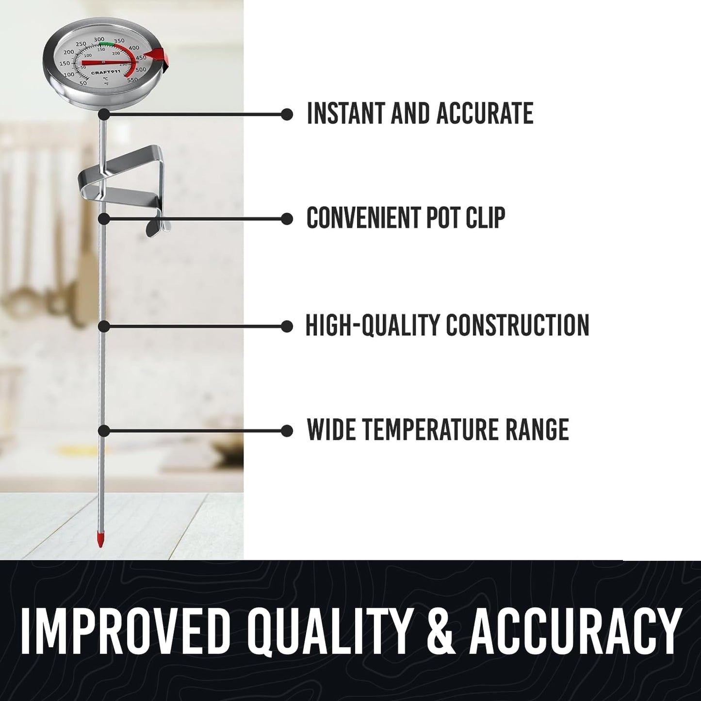 Candy Thermometer with Pot Clip - Deep Fry Oil for Frying and Candle Making - 2 Pack