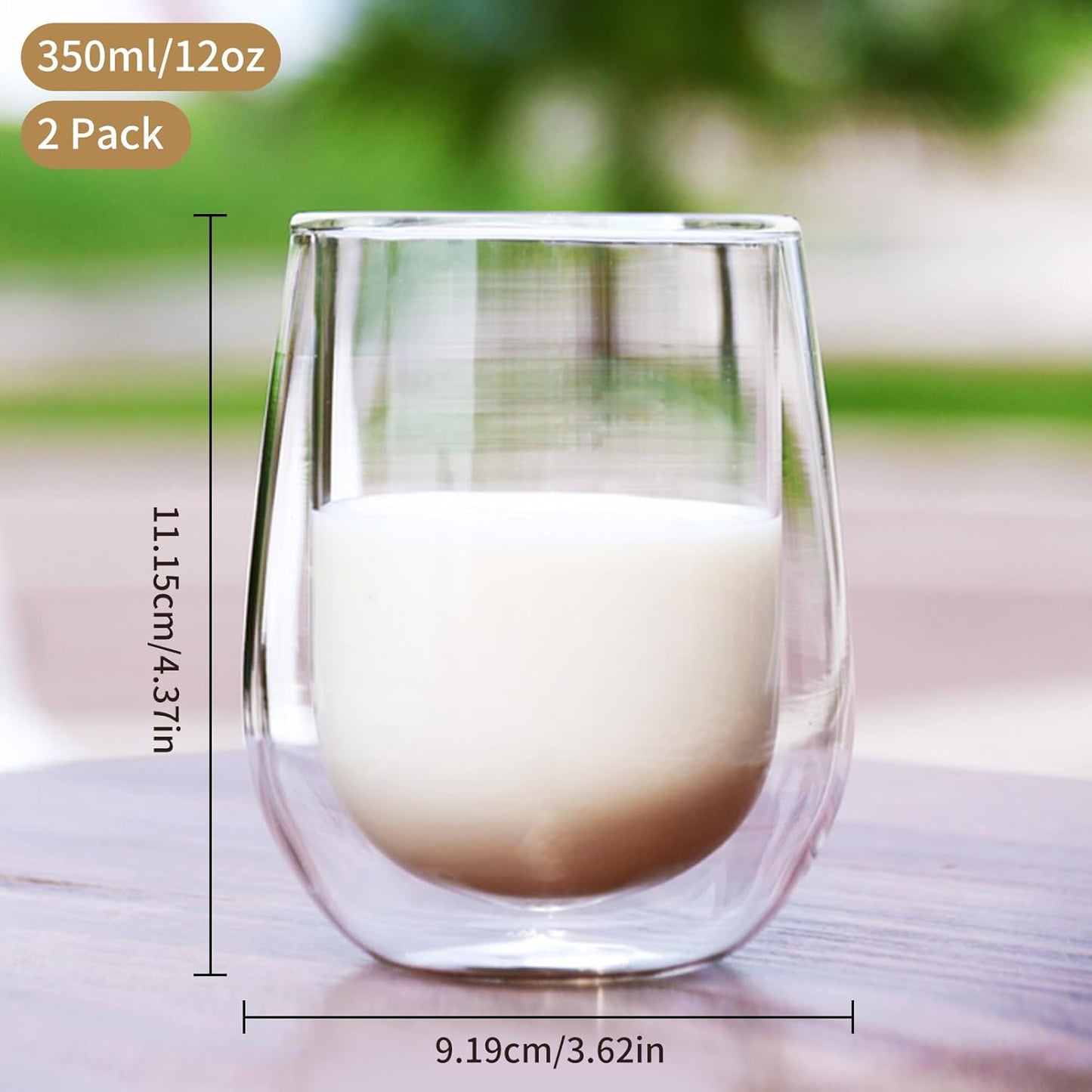 12OZ Double Wall Espresso Cups Set of 2, Clear Expresso Shots Cup, Double Wall Insulated Espresso Mugs, Tazas de Cafe Expreso, Microwave Dishwasher Safe,Suit for Espresso Machine