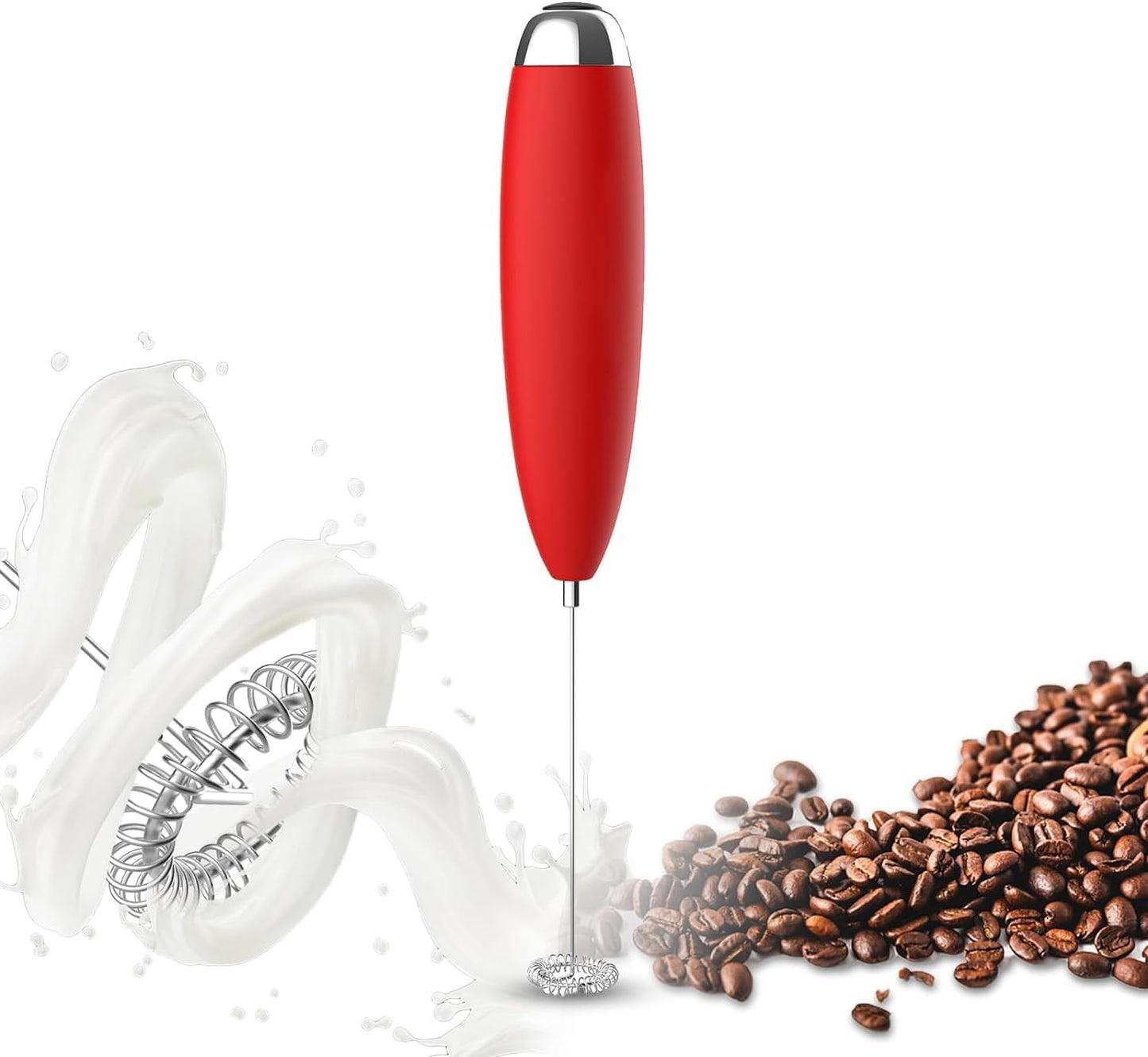 Electric Milk Frother Handheld For Coffee, Upgraded Motor Electric Whisk Durable Low Noise Mini Drink Mixer Portable Foam Maker For Cold Milk Bulletproof Coffee Latte Cappuccino Matcha in Kitchen, Red