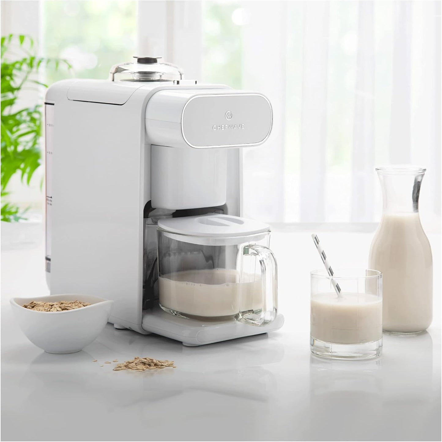 ChefWave Milkmade Dairy Alternative Vegan Nut Milk Maker Machine Almond Milk Soy Milk Oat Milk Cashew Milk Coconut Milk Macadamia Milk, No Soaking, Auto-Clean, Delay Start, Recipe Book - Silver/Black