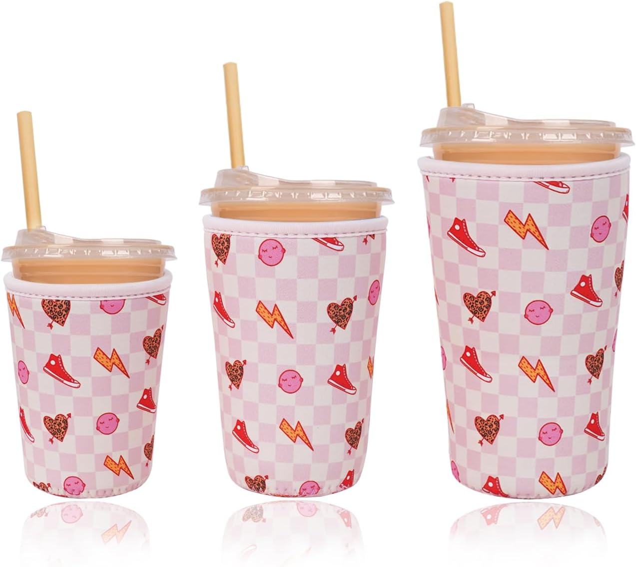 Reusable Insulated Neoprene Iced Coffee Cup Sleeve, Durable Drink Sleeve for Cold Beverages, Beverage Holder for Iced Coffee, Preppy Pink