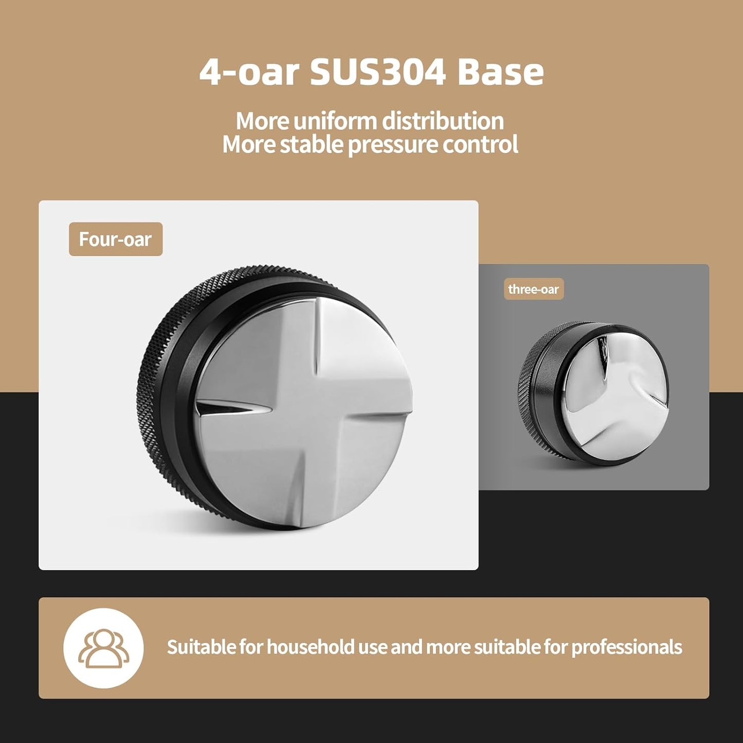 MHW-3BOMBER Espresso Distribution Tool 51mm, Espresso Distributor fit 51mm Portafilter, Depth Adjustable Coffee Distributor, 4-oar SUS304 Base, CD Espresso Leveler,T5251L4-OS