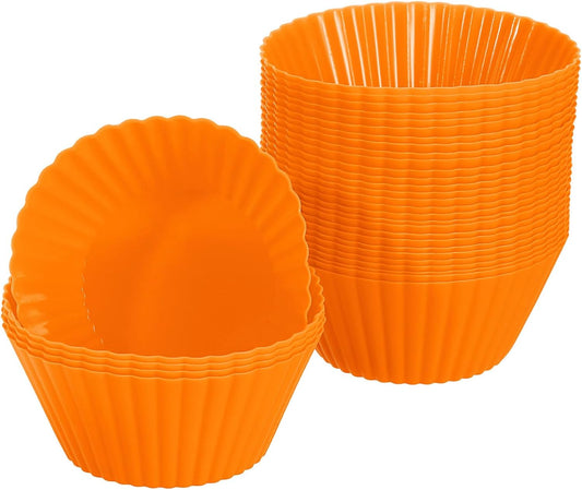 uxcell 36Pcs Silicone Cupcake Liners, Non-Stick Baking Cups, for Cooking Eggs, Baking Muffins and Make a Cake(Orange)