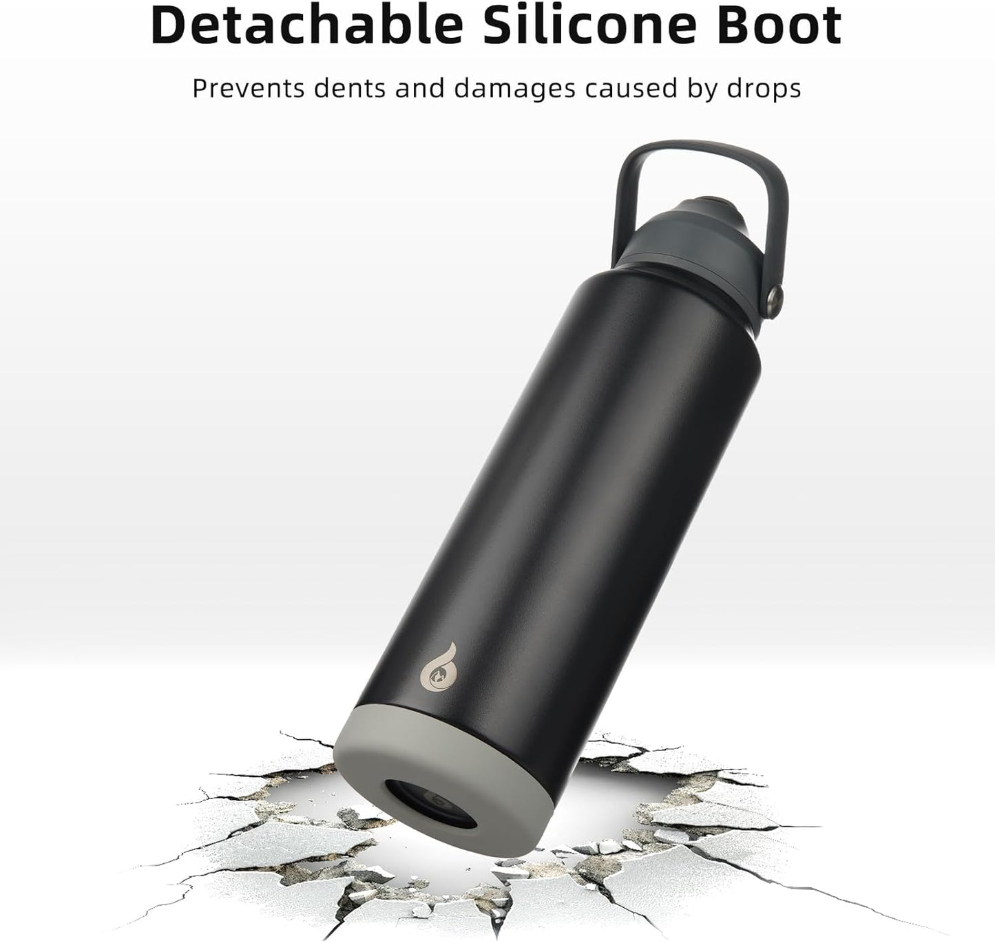 BJPKPK Insulated Water Bottle with Straw Lid, 18oz Thermos Water Bottles with Soft Nozzle, Flex Handle & Non-slip Boot, BPA Free Leak Proof Stainless Steel Metal Thermos, Tumblers, Cups,Black