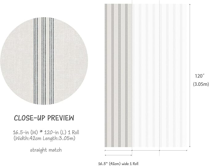 RollsRolla Modern Navy and White Striped Peel and Stick Wallpaper, French - Image 3