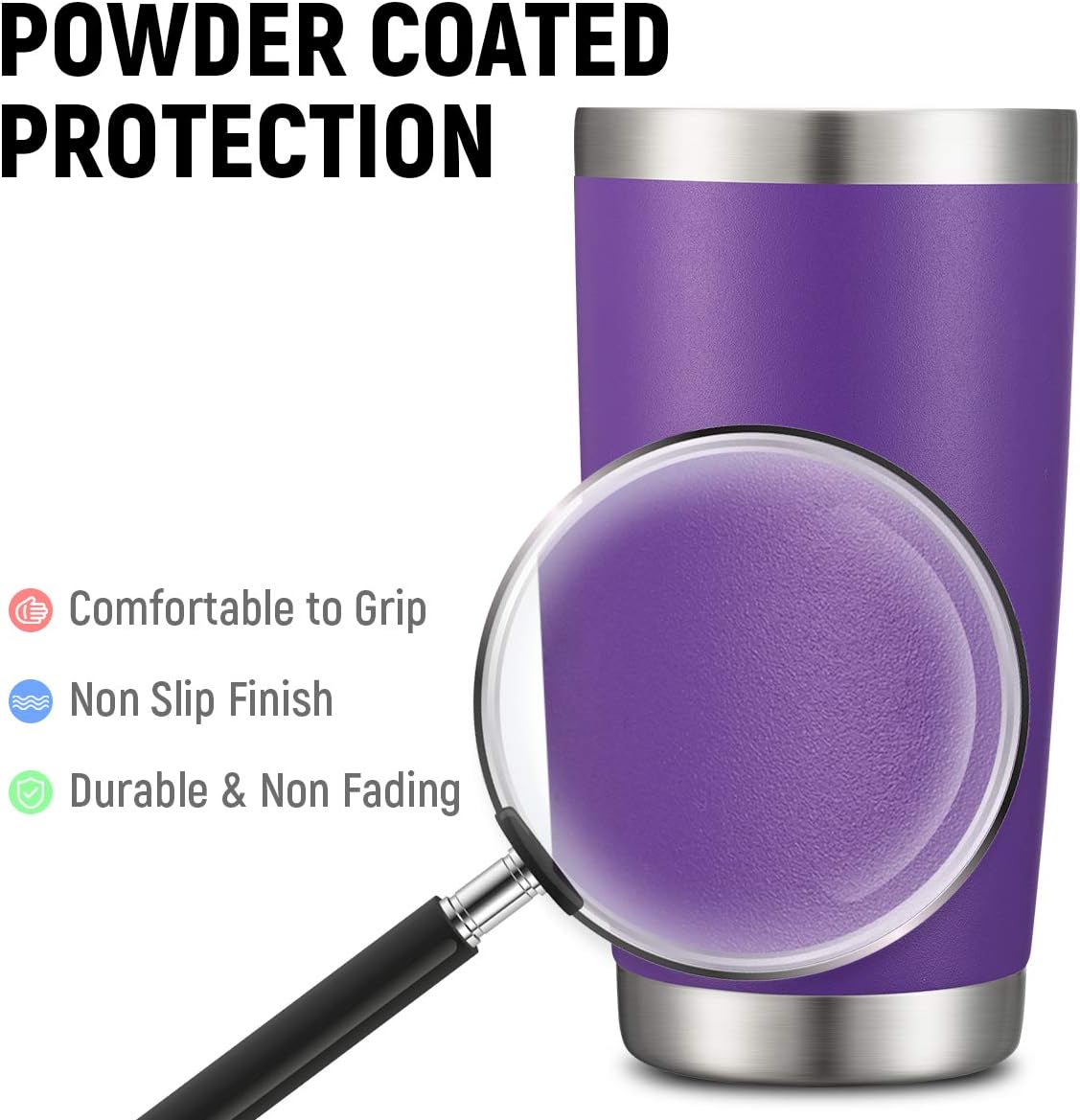 COMOOO 20oz 8 Pack Tumbler Double Wall Vacuum Insulated Coffee Travel Mug Stainless Steel Tumbler Bulk with Lid and Straw Durable Powder Coated Insulated Coffee Cup for Cold & Hot Drinks Purple 8 Pack