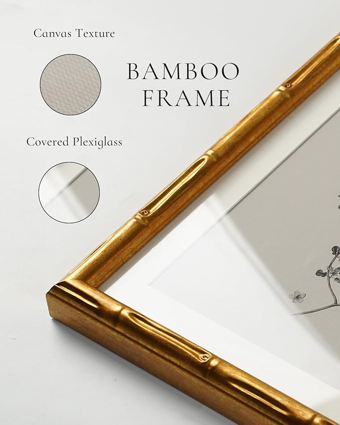 InSimSea Gold Bamboo Framed Canvas Wall Art, Vintage Watercolor Thyme Herbs - Image 4