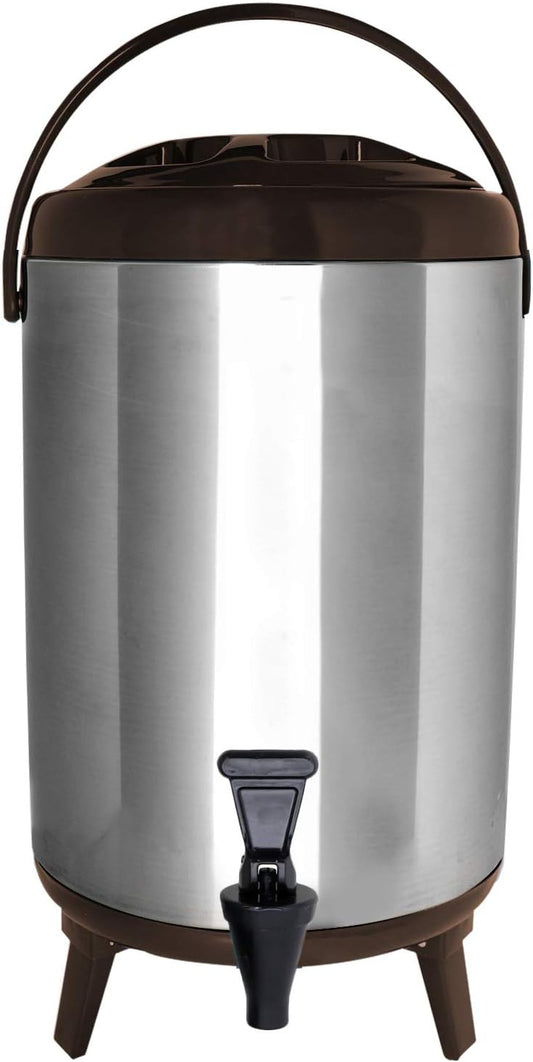 Stainless Steel Insulated Beverage Dispenser – Insulated Thermal Hot and Cold Coffee Carafe – 8 Liter Drink Dispenser with Spigot for Hot Water, Tea & Coffee, Cold Milk, Juice & More BROWN…