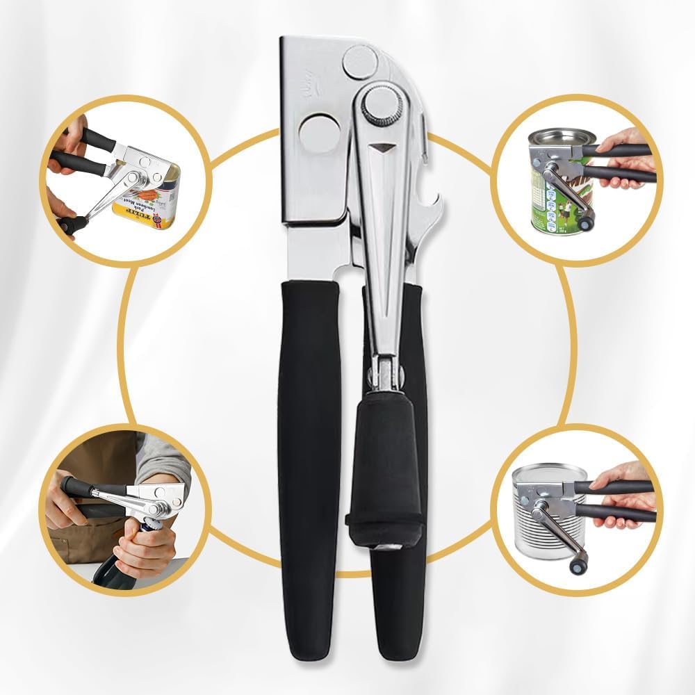 Crank Can Openers Manual,Heavy Duty Commercial Can Opener with Rubber-coated Long Handles