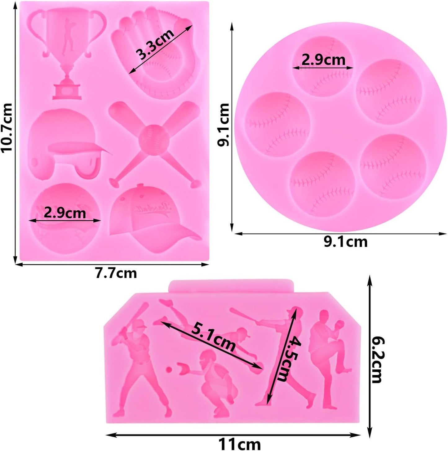 Mujiang Baseball Fondant Molds Sports Theme Silicone Molds Baseball Cap Bat Cake Decoration Mold For Cake Decorating Chocolate Gum Paste Candy Polymer Clay Set Of 3