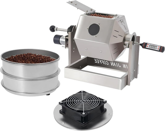 Coffee Bean Roaster with Coffee Bean Cooler, Gas 500g Coffee Bean Baker Drum Type Automatic Coffee Bean Roasting Machine for Home and Commercial Use