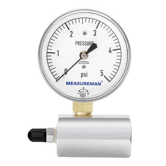 MEASUREMAN Diaphragm Type Capsule Low Pressure Gauge with Valve，3/4" FNPT Connection， 2-1/2" Dial, Adjustable, 0-5Psi