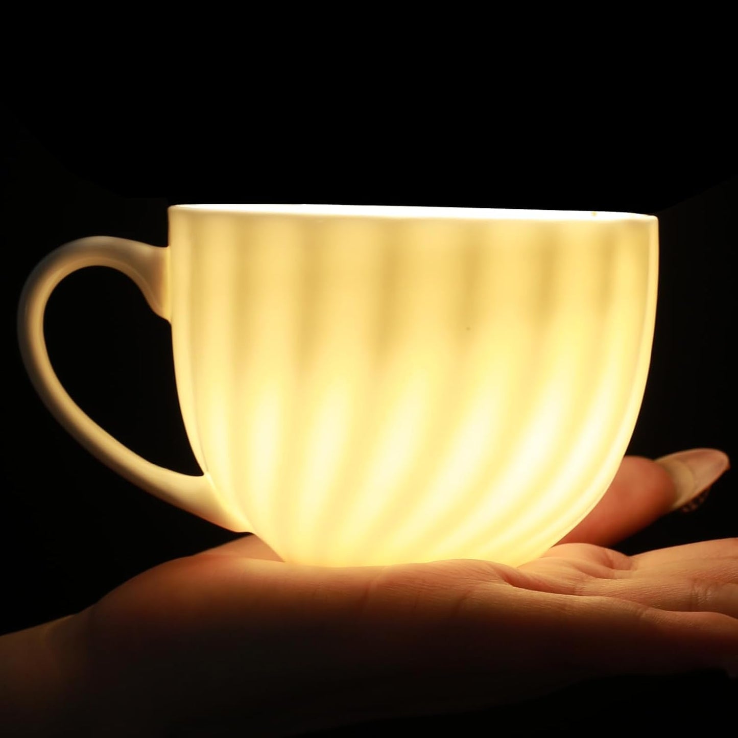 Fine Bone China Cappuccino Mugs Set of 4, 7 Oz Spiral Pattern Lightweight Ceramic, Art Coffee Cups with Saucers, for Latte, Mocha, Tea, Espresso, Macchiato, Americano