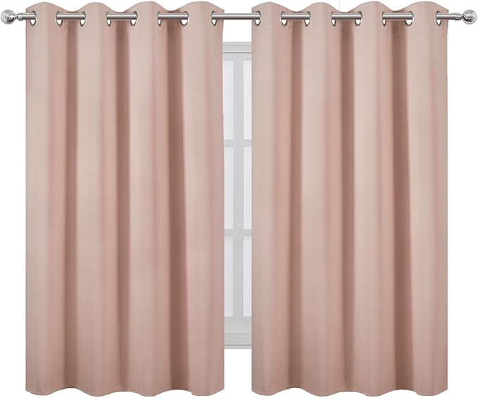 LEMOMO Blackout Curtains 66 x 54 Inch Long Blush Curtains Set of 2 Panels Room - Image 2
