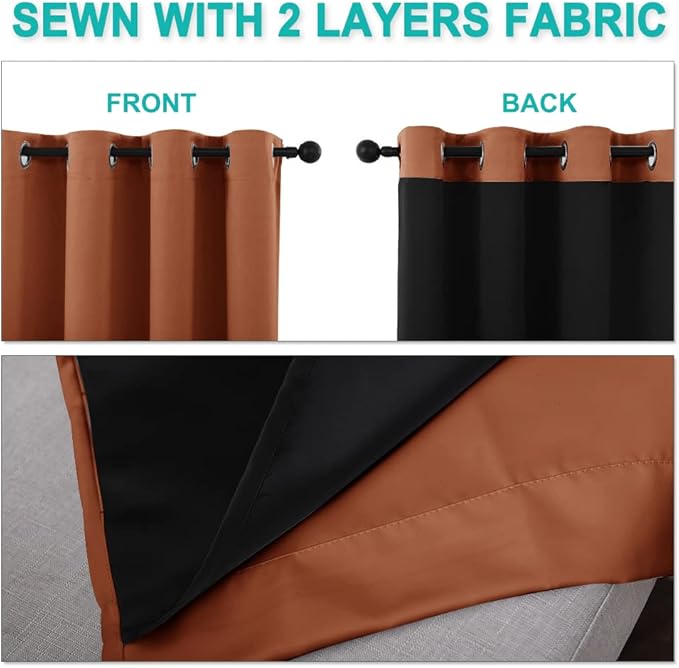 NICETOWN Burnt Orange 100% Blackout Curtains - Image 5
