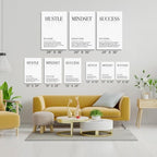 GUBIYU Hustle Mindset Success Wall Art Set of 3 Framed Canvas Black and White - Image 6