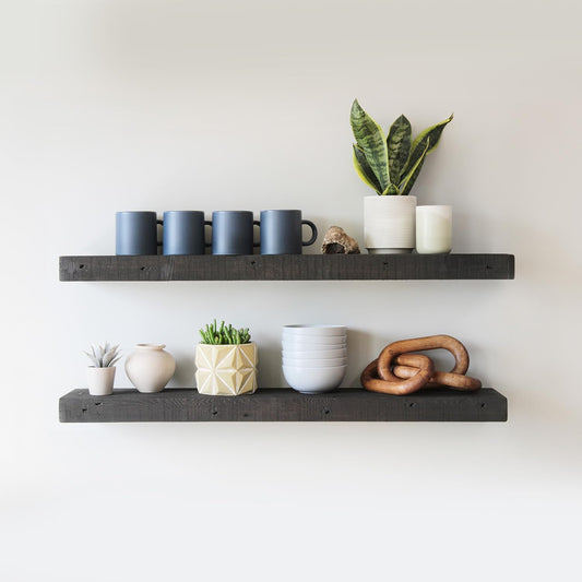 Urban Legacy Reclaimed Barnwood Planks | Floating Shelves for Wall w/Flush Mount Shelf Bracket Set Included | Set of 2 (Coffee Bean, 24"x 4.5"x 2")