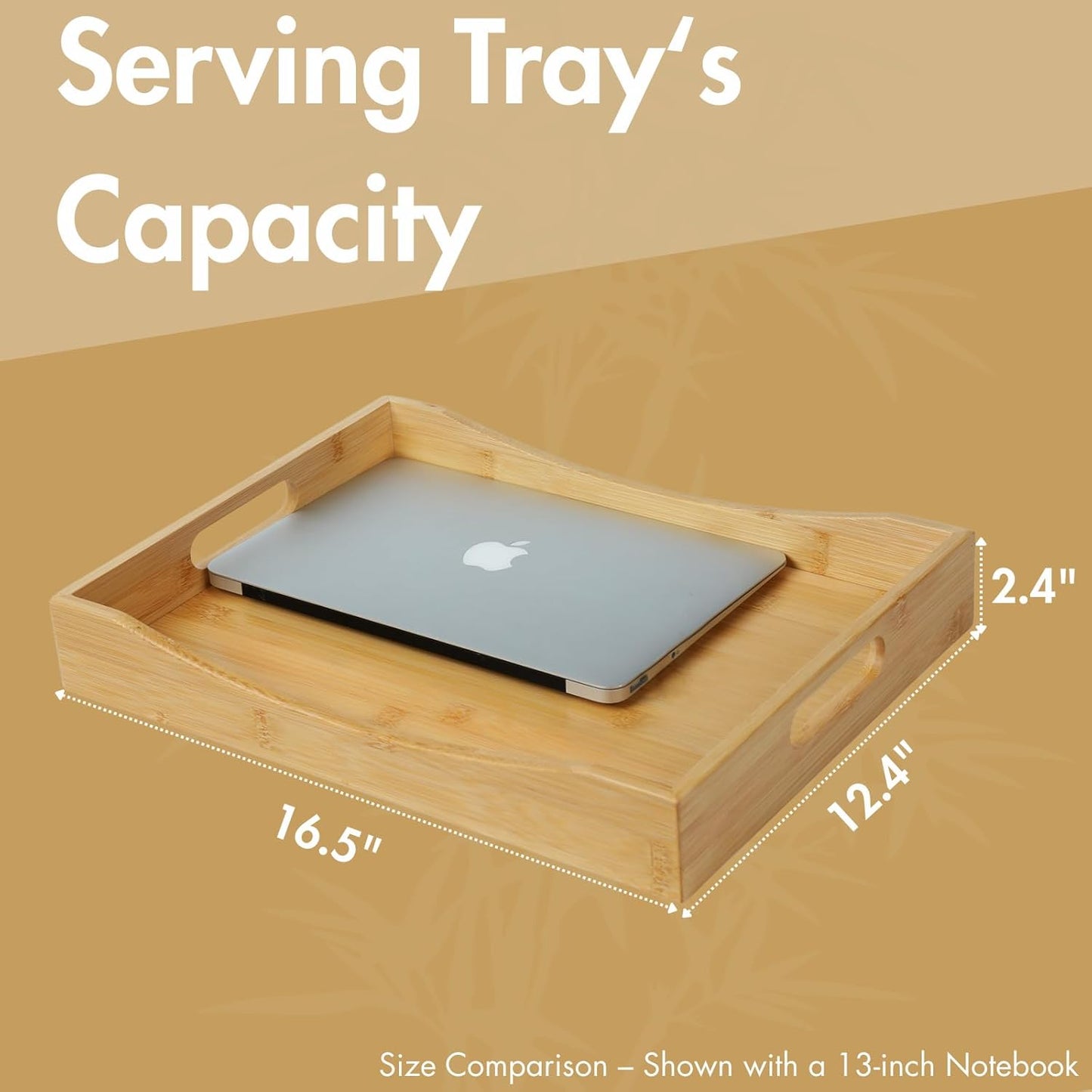 Gobam Bamboo Serving Tray with Handles, 16.5 x 12.4 inch Rectangular Decorative Tray for Entryway, Kitchen, Dining & Living Room, Large Wooden Breakfast Trays for Bed, Coffee Table & Ottoman